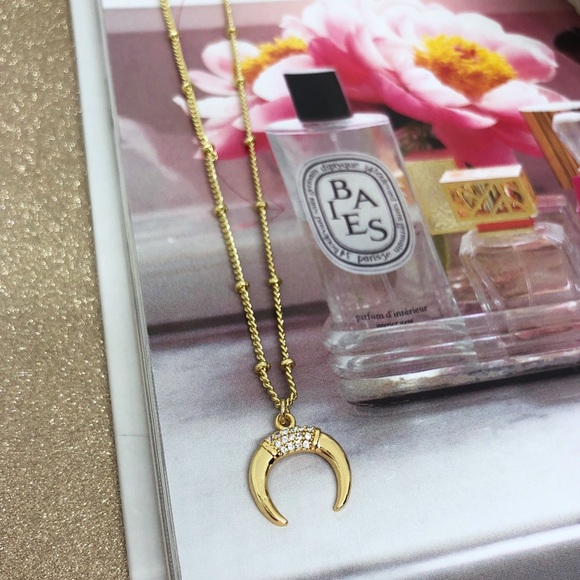 Dainty Gold Crescent Horn Necklace - Picture 7 of 8